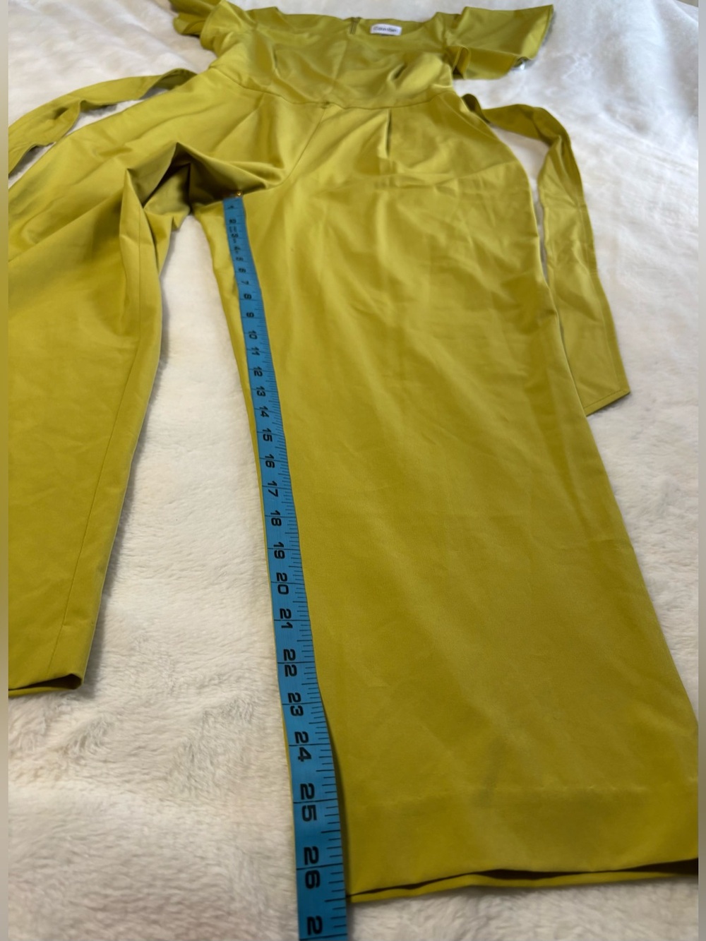 Calvin Klein Chartreuse Yellow Flutter Sleeve Belted Jumpsuit Size 8 NWT - Picture 15 of 16